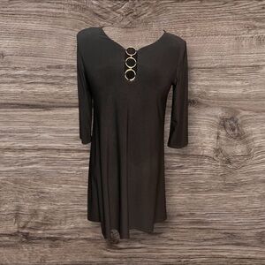 MSK Petite Black Scoop Neck Mini Dress 3/4 Sleeve Gold Loops Size Petite Medium